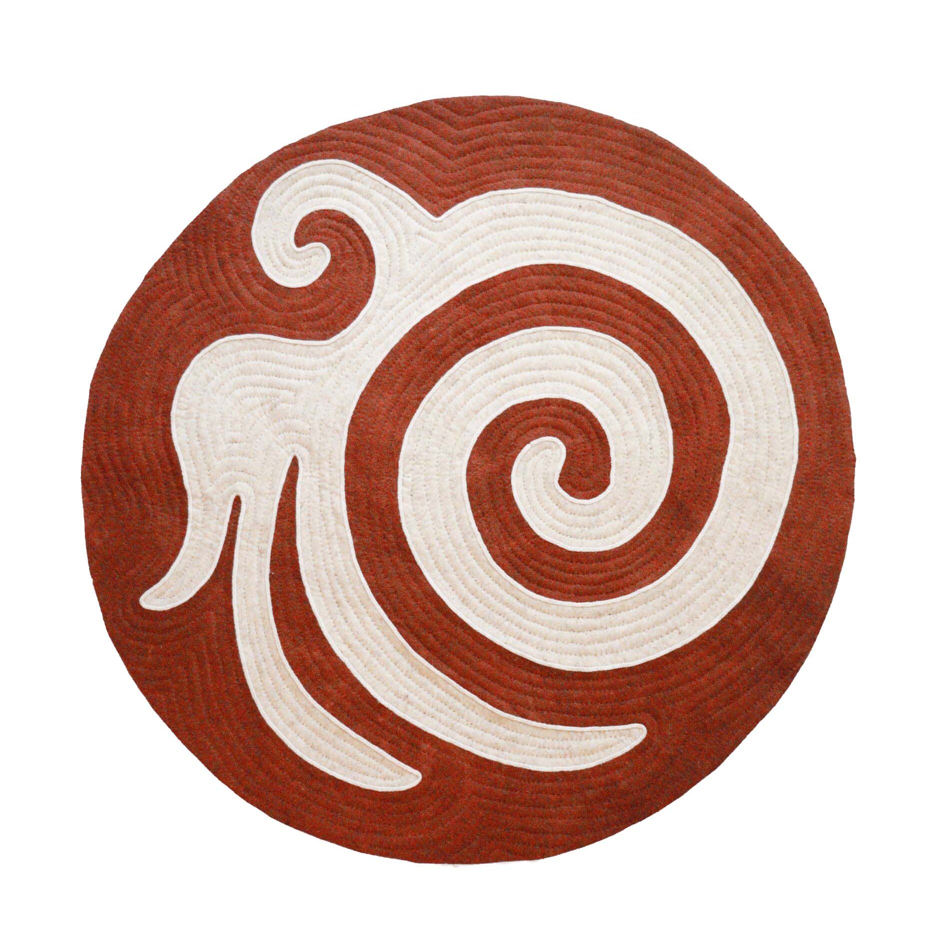 Tapis - 52 Tapis rond en feutre marron et écru, motif Sayat, fait main au Kirghizistan – Kashgar Artisanat