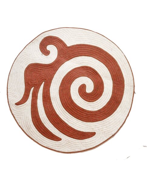 Tapis rond en feutre blanc et marron, motif Sayat, fait main au Kirghizistan – Kashgar Artisanat